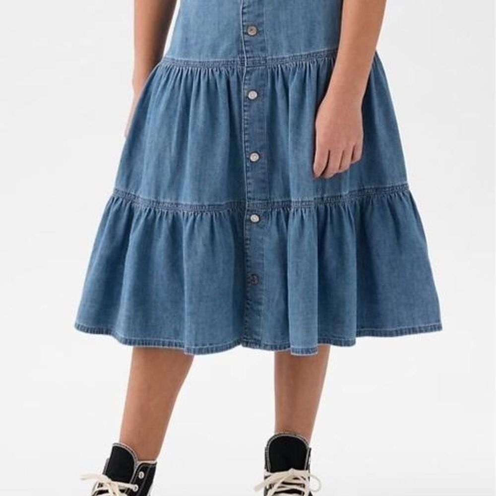 GAP Kids Tiered Denim Midi Skirt size girls Large (10)  light wash 100% cotton